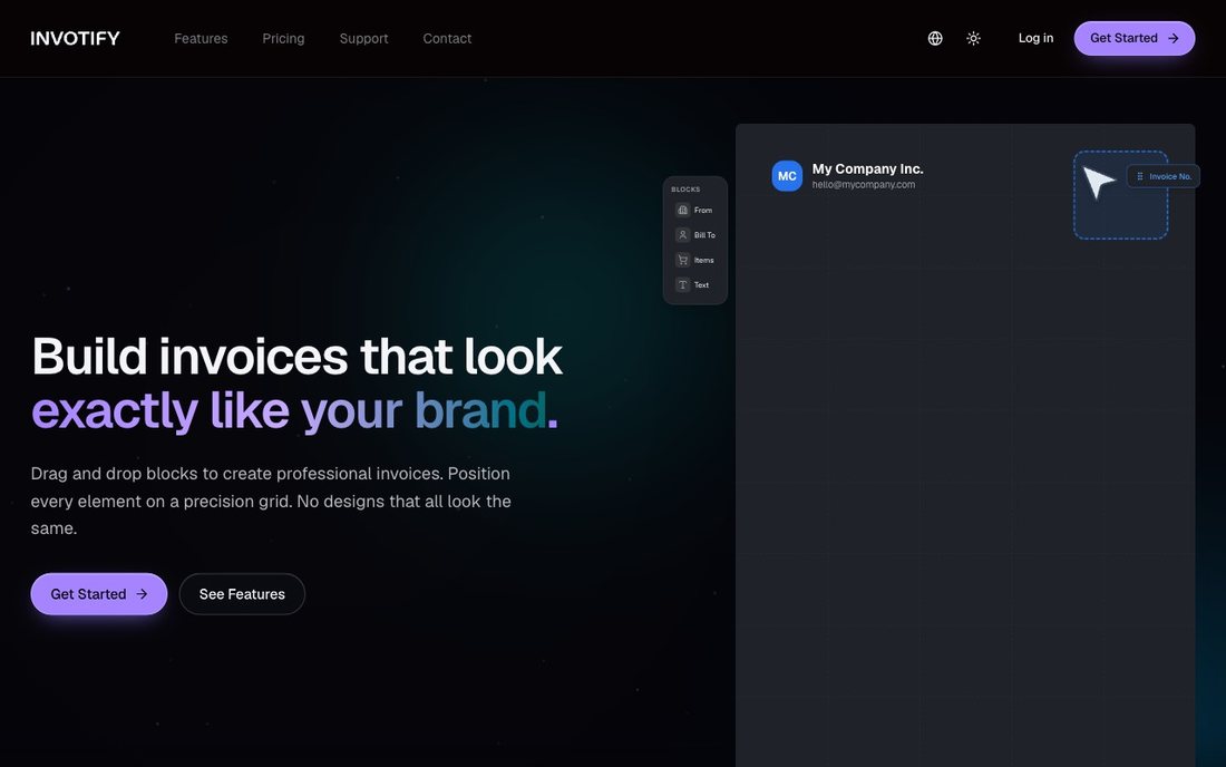 Invotify — Invoices, built like blocks.